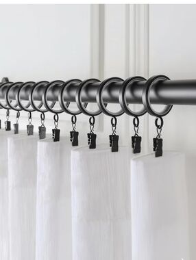 28 Pc Set Curtain Drapery 1-5/8" Black Rings & Clips